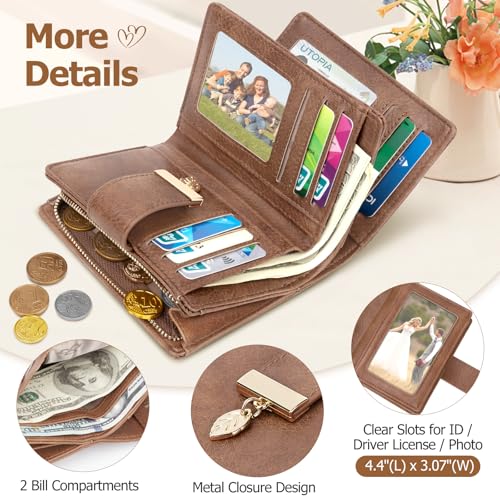 HUANLANG Small Wallets Women RFID Blocking Ladies Wallet with Zipper | Women’s Wallet Credit Card Holder, Leather, ID Window, Zipper Coin Pocket, Bifold, Perfect Gifts, Fits Small Purses, Travel - color: Light Brown