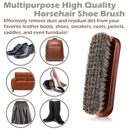 Horsehair Brush & Suede Shoe Brush,Soft Bristles Shoe Cleaning Brush for Polishing Leather, Portable Horse Hair Shine Brush for Boots Handbags Coats Sofa Furniture(2 PCS)