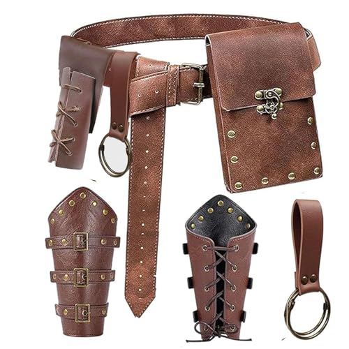 Renaissance Belt Pouch Purse Viking Bracer Hook Halloween Set Medieval Festival Costume Accessory Casual Fanny Pack Waist Bag - color: 4Sword-Brown