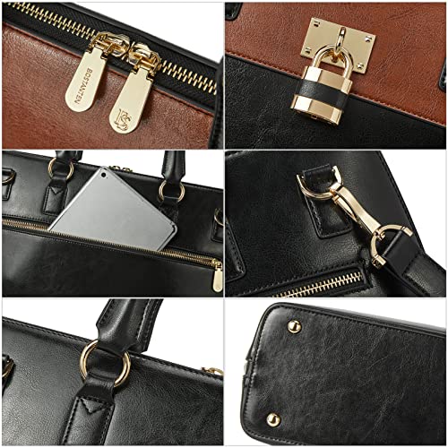 BOSTANTEN Briefcase for Women Leather 15.6 inch Laptop Shoulder Bag Office Work Crossbody Handbag - color: K-new Black With Brown