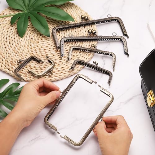 uxcell 4 Pcs Metal Purse Frame 15cm/5.9" Retro Rectangle Kiss Lock Clasp | Frame Embossed for Purse Making, Handled Bag, Coin Bag Clutch, Hardware Replacements (Bronze) - size: 5.9"