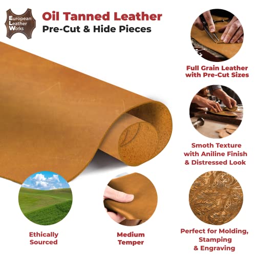 ELW Cowhide Bourbon Brown Leather 9-10 oz (3.6-4mm) Thickness Pre-Cut Calf Hide Full Grain Leather for Tooling, Holsters, Sheath, Carving, Embossing, Stamping - color: Tobacco Brown, size: Select