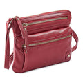Small Leather Crossbody Bag for Women Adjustable Sling Purse Multi Pocket | Genuine Top Grain Leather, 4 Zip Pockets, Cross Over for Travel, Gift for Women, Phone Pocket - color: Red Nappa