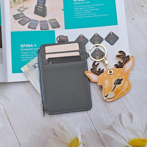 Slim Minimalist Faux Leather Front Pocket Credit Card Holder Wallet | With Zipper Pocket - color: D