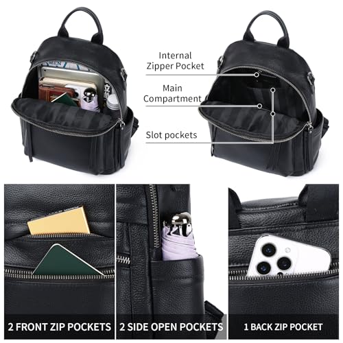 Genuine Leather Backpack Purse For Women Black - color: Black