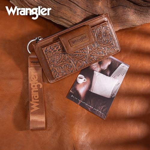 X Wrangler Western Wallet for Women Card Cases & Money Organizers Wristlet Wallet with Zipper Pocket - color: Brown