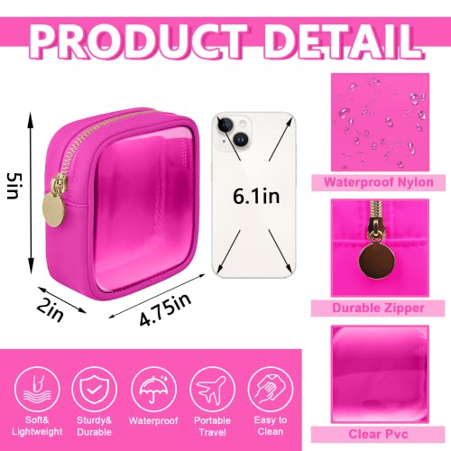 UIXIZQ Clear Mini Makeup Bag, Small Nylon&PVC Cosmetic Travel Bag TSA Approved Toiletry Bag with Zipper, Preppy Transparent Coin Purse for Women Men Girls(Mini-Hot Pink) - color: Bubblegum-Clear, size: Mini