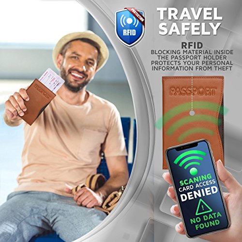 Alban RFID Passport Holder for Women & Men, Genuine Leather Passport Cover - color: Brown