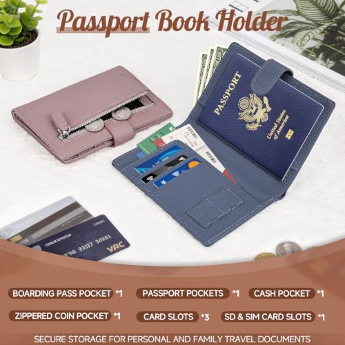 Likesing RFID Blocking Passport Holder, Leather Travel Wallet Womens(Blue) | RFID Passport Wallet with Credit Card Holders SIM Slots, Passport Book Cover Zippered Coins Pocket and Cash Holder - color: Blue