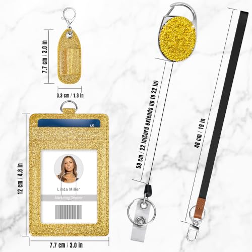 Retractable ID Badge Holder with Lanyard, Belt Clip Key Ring, Pen Holder - color: Gold