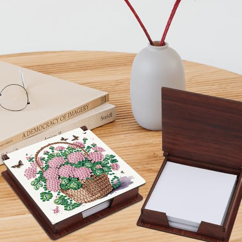 JISHSHAY Flower Diamond Painting Note Box Diamond Art Sticky Note Holder Gem Art Notecard Box Gem Painting Mosaic Kits for Adults Embroidery Kit Memo Pad Holder, Contains 160 Sheets of Paper - color: Flower 2