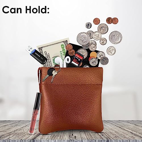 Genuine Leather Squeeze Coin Purse, Coin Pouch Made IN U.S.A. Change Holder For Men/Woman Size 3.5 X 3.5 - color: olive