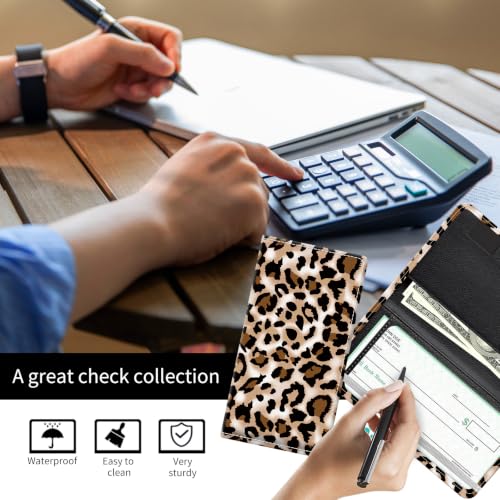 Checkbook Cover for Personal Checkbook, Cute Pu Leather Check Book for Women & Men, Slim Checkbook Holder with Pen Holder and Built-in Clear Plastic Divider, Snow Leopard - color: Snow Leopard