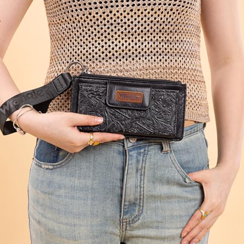 X Wrangler Western Wallet for Women Card Cases & Money Organizers Wristlet Wallet with Zipper Pocket - color: Black