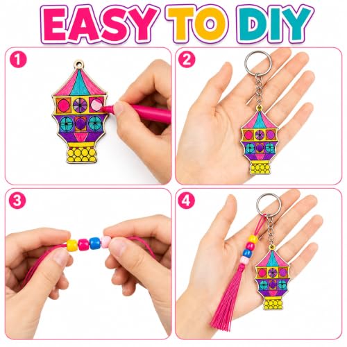 Cinrobiye 24 Set Happy Diwali Keychain Craft Kit DIY Wooden Keychain Painting Set with Colored Pens Festival of Lights Decor Activity for Hindu Celebration, Diwali Party Favors School Game Prizes - style: Diwali
