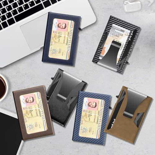 Wallet for Men Slim Minimalist Pop-up Smart Holds 5-6 Cards - RFID Blocking Metal with Money Clip, Credit Card Holder & ID Window, men accessories(Single fold carbon) - color: Single fold carbon