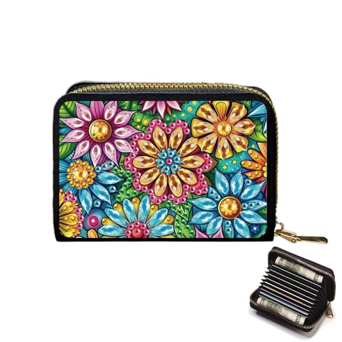 JZHYOAN Portable Diamond Art Zipper Business Small Wallet 11x8 cm DIY Flower Special Pattern Rhinestone Mosiac Card Holder Wallet Diamond Painting Credit Card Holder for Family Woman Adult