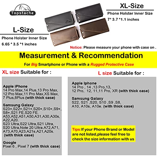 Topstache Belt Clip Leather Cell Phone Holster for iPhone 17/16/15/14, Galaxy S25/S24/S23 - Leather Belt Phone Case - ID/Credit Card Holder Clip Pouch - Fit Protective Cover on, L,Black - color: Belt Clip-Black, size: Large