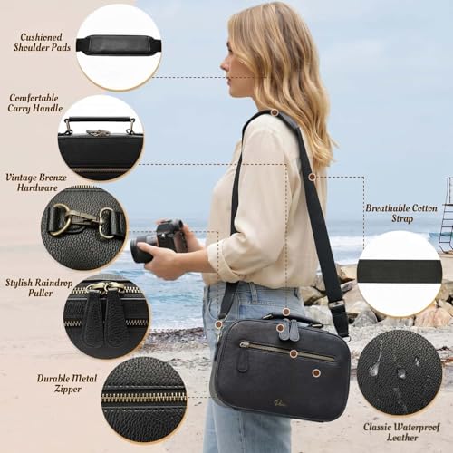 Camera Sling Bag, Waterproof PU Leather Crossbody Camere Bag for Photographers, Small Shockproof Case with Removable Dividers for DSLR/SLR/Mirrorless, 4L Black - color: Black