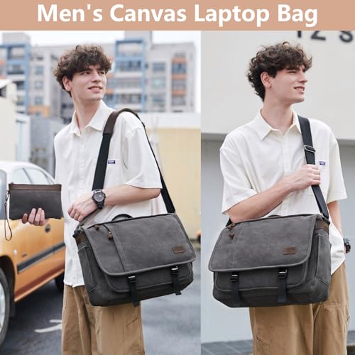 Nerlion Messenger Bag for Men 17-17.3 Inch Laptop Bag Canvas Water-resistant Computer Bag Shoulder Bag Work Briefcase Bookbag for College (Gray) - color: Coffee