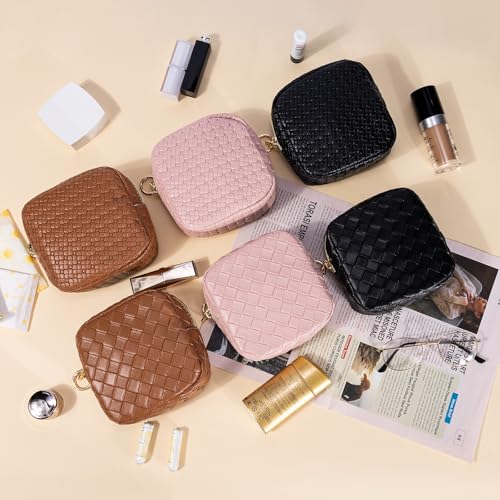 5.5" Small Makeup Bag for Purse, PU Leather Mini Cosmetics Bag with Ring Buckle, Portable Small Travel Makeup Pouch for Women, Birthday/Wedding/Christmas Gifts (Large Plaid, Brown) - color: Large Plaid Brown-5.5 inch