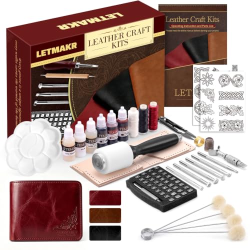 Leather Working Kit with Cowhide and Paint Set - color: brown+