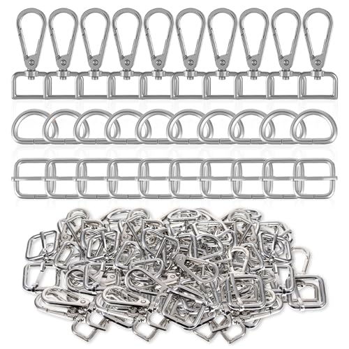30 Pcs Metal Swivel Lobster Clasp Hooks,D Rings Purse Hardware for Bag Making,Purse Strap Hardware Push Gate Snap Hooks Trigger Clips for DIY Crafts Keychain Handbag Making (Silver,3/4 Inch) - color: Silver, size: 3/4 Inch