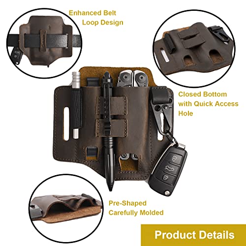 Gentlestache Multitool Belt Sheath, EDC Leather Belt Organizer, Belt Holder with Multitool Pouch, Flashlight Holder, Pen Holder and Keychain Clip, Practical EDC Belt Pouch for Men - color: B-Dark Brown