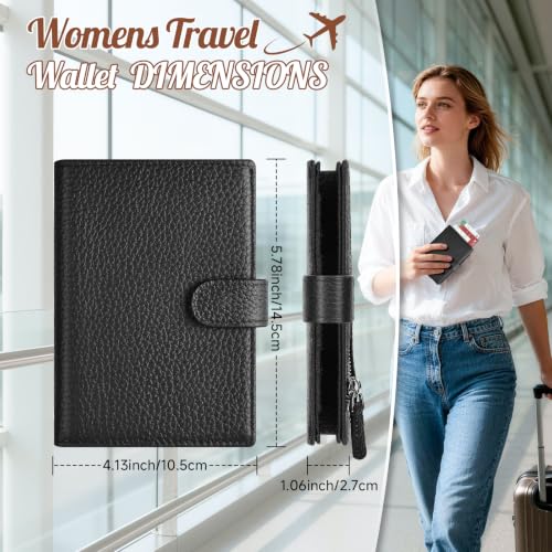 Likesing RFID Blocking Passport Holder, Leather Travel Wallet Womens(Pink) | RFID Passport Wallet with Credit Card Holders SIM Slots, Passport Book Cover Zippered Coins Pocket and Cash Holder - color: Pink