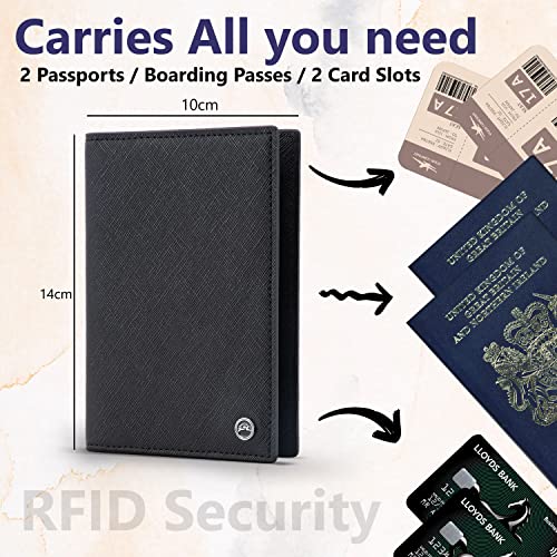2 Passport Holder - Travel Essentials, RFID Blocking Wallet Credit Card Organiser, Plain Accessories Slim Cover For Men & Women - color: Black