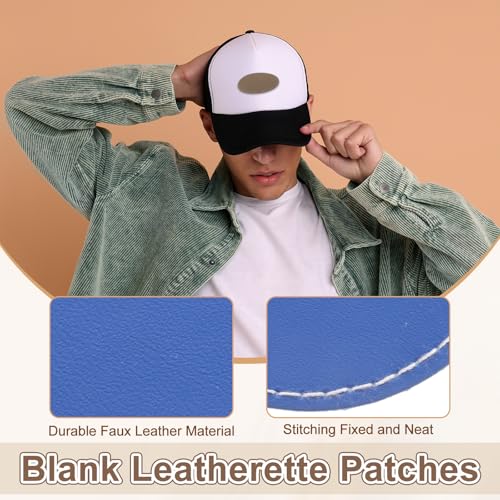 MECCANIXITY Blank Leatherette Patches, 2.5 Inch Round Faux Leather Hats Patches with Adhesive Iron-on Heat Press Laserable Rustic for Hats DIY Fabric Repair Sew(Blue, Pack of 25) - color: Blue