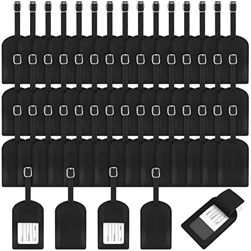 Hillban 50Pcs Leather Luggage Tags for Suitcase,Wedding Favors - color: Black