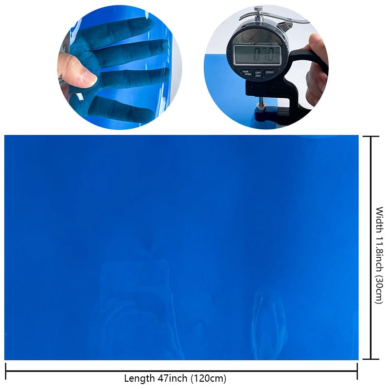 ONEART | Blue Transparent Leather Vinyl, 30 Gauge Solid Color See-Through Waterproof Jelly Faux Leather for Women DIY Handbags Tote, 12" x 48" - color: Blue