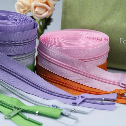 #5 Nylon Zipper Tape for Sewing: YZSFIRM 10 Yards Light Blue by The Yard Nylon Coil Zippers for DIY Sewing Craft with 10 Bulk Metal Zipper Slider and 10 Double Slider - color: 184 Light Blue, size: #5 Zipper