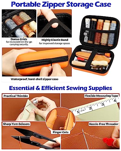 PLANTIONAL Leather Repair Sewing Kit: 31pcs Leather Working Tools with Pro Waxed Thread, Large Eye Hand Sewing Needles, 3 Versatile Awl, Heavy Duty Sewing Kit for Car, Upholstery, Vinyl, Canvas 02
