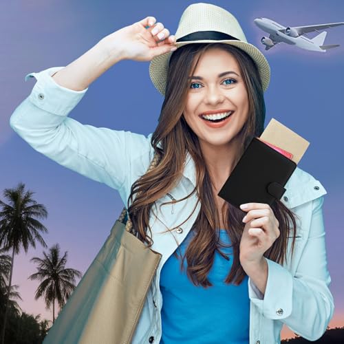 HOTCOOL Passport Holder Travel Essentials Airplane & Cruise Essentials Ship Leather Wallet Cover Case RFID Blocking Women & Men Vacation Travel Accessories Gifts Deals, Litchi - Black - color: A Litchi Black
