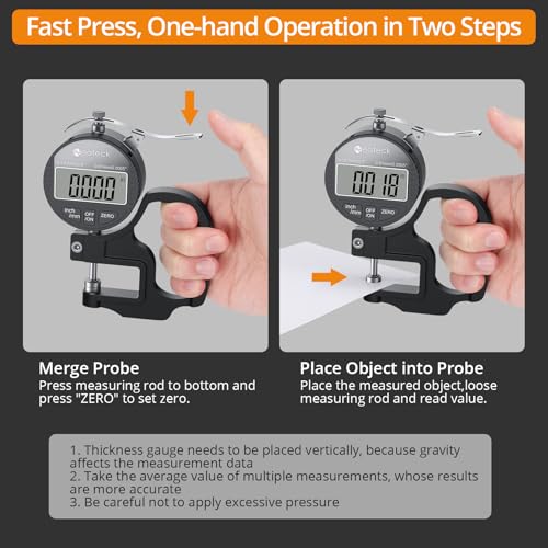 Neoteck Digital Thickness Gauge 0.5inch/12.7mm,0.0005inch/0.01mm Accuracy | Thickness Meter with LCD Display, Inch/MM Conversion ,One-Hand Quick Press for Leather Paper Fabric Film -Black - color: Silver-black, size: 0-0.5"/0.0005"