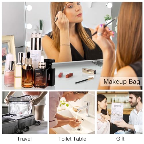 BOYATU Travel Makeup Bags Cosmetic Organizer Bag: Floral Make up Bag | 3 Pcs Set Large Capacity Makeup Bag with Compartments - Waterproof Leather Toiletry Bags with Handle for Women (Blue) - color: 01-Light Blue