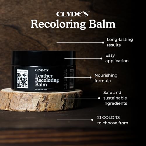 Clyde's™ Leather Company Leather Recoloring Balm – Color Restore & Scratch Repair Kit for Faded Leather Furniture, Car Seats, Sofa & Vinyl | 23 Colors | Non-Toxic Dye - color: Dark Brown, size: 50ML