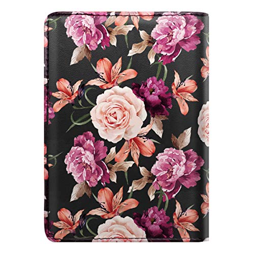 Coco Rossi Passport Holder Cover RFID Cute Slim Travel Wallet Women | Travel Essentials, Passport Book Holders, Passport Cover Case, PU Leather, Thin Card Holder, Spliced Design, Black Flower - color: Black Flower