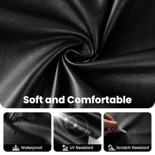 Marine Vinyl Fabric, Upholstery Faux Leather Fabric by The Yard, 0.95 mm Thick PU Leather Sheets for Sofa Chairs Handbags Hair Bows Earrings Crafts (1 Foot 12''X 54'', Black) - color: Black, size: 1 Foot
