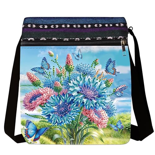 DDGYP DIY Diamond Art Crossbody Bag for Women,Butterfly & Flower Pattern | 5D Diamond Art Painting Shoulder Purse with Adjustable Strap, PU Leather Art Bag, Small Diamond Art Kits for Adults - color: Butterfly Flower 6