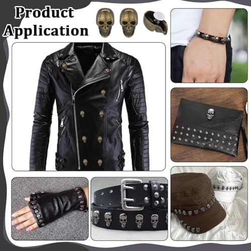 PH PandaHall 50pcs Punk Skull Rivets Studs, Skull Head Studs Vintage Antique Bronze Buttons Alloy Screw Back Stud for DIY Leather Crafting Belts Bags Shoes Clothing Decoration 0.89x0.53inch - color: Antique Bronze, size: 0.89x0.53inch