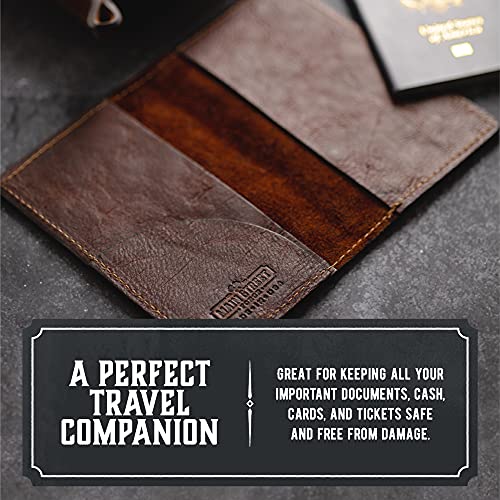 Leather Passport Holder for Men | Made in USA | 3.5" x 5.5" Field Notes Cover | Whiskey Barrel Brown - color: Whiskey Barrel Brown