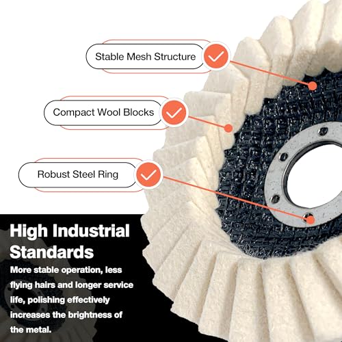4.5" x 7/8" Felt Wool Polishing Disc for Angle Grinder, 5 Pack | Wool Buffing Wheel Pad for Polishing Rough Surface to a Mirror Finish, for Metal Aluminum Marble Wood - style: 5pack-Flat Wool Polishing Disc