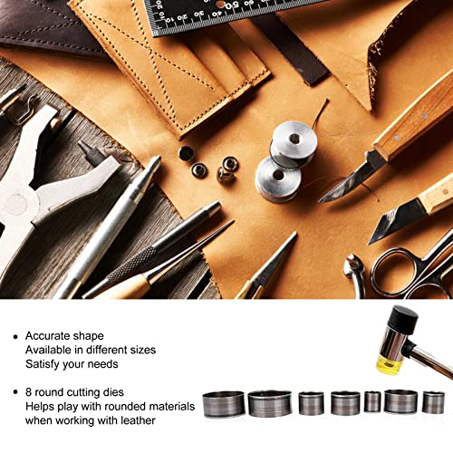 Leather Cutting Dies Set Round 25-60mm 8Pcs Alloy Steel | punching tools for craft, circular shape , metal , compatible with leather projects, size