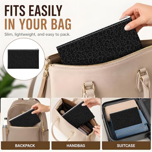 Money Bag with Zipper, Cute PU Leather Cash Bags, Portable Bank Bag Money Pouch for Cash, Coins, Checks, Receipts, Invoices Cosmetics Tools, Deposit Bag for Office Travel, Black Leopard - color: Black Leopard