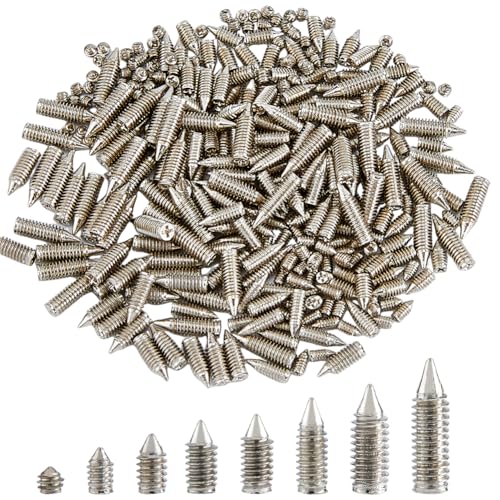 Hobbspring 240Pcs 8 Sizes Plain Carbon Steel Belt Tip Screws Set Tip Point Screw Assortment Kits Pointed Cross Slot Leather Accessories for Belt Buckle Wallet Handbag Purse