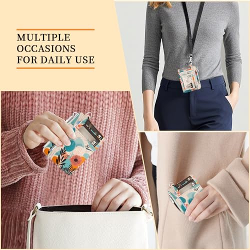 Hancynir Boho Flower Floral Slim Wallet Women Credit Card Holder RFID Small | Zipper Pocket Wallet, Thin Travel Coin Purse, Ladies Women Gifts, Minimalist Card Case, 6 Card Slots, ID Window, PU Leather - color: Abstract Blooming Flower