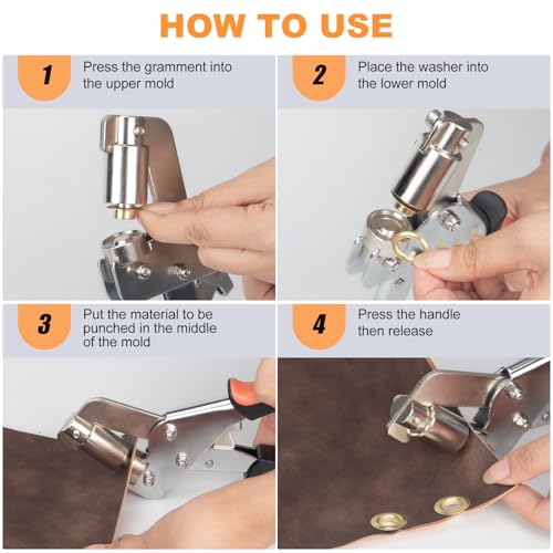 Heavy Duty Grommet Tool Kit, Handheld 3/8 inch Eyelet Kit Manual Grommet Press Machine with 500 pcs Grommets, Eyelet Grommet Kit with Carrying Case for Tarp, Fabric & Leather - Black